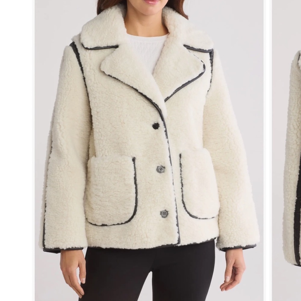 Jason Wu Faux Shearling Jacket Women Small Cream Black Trim Faux Leather